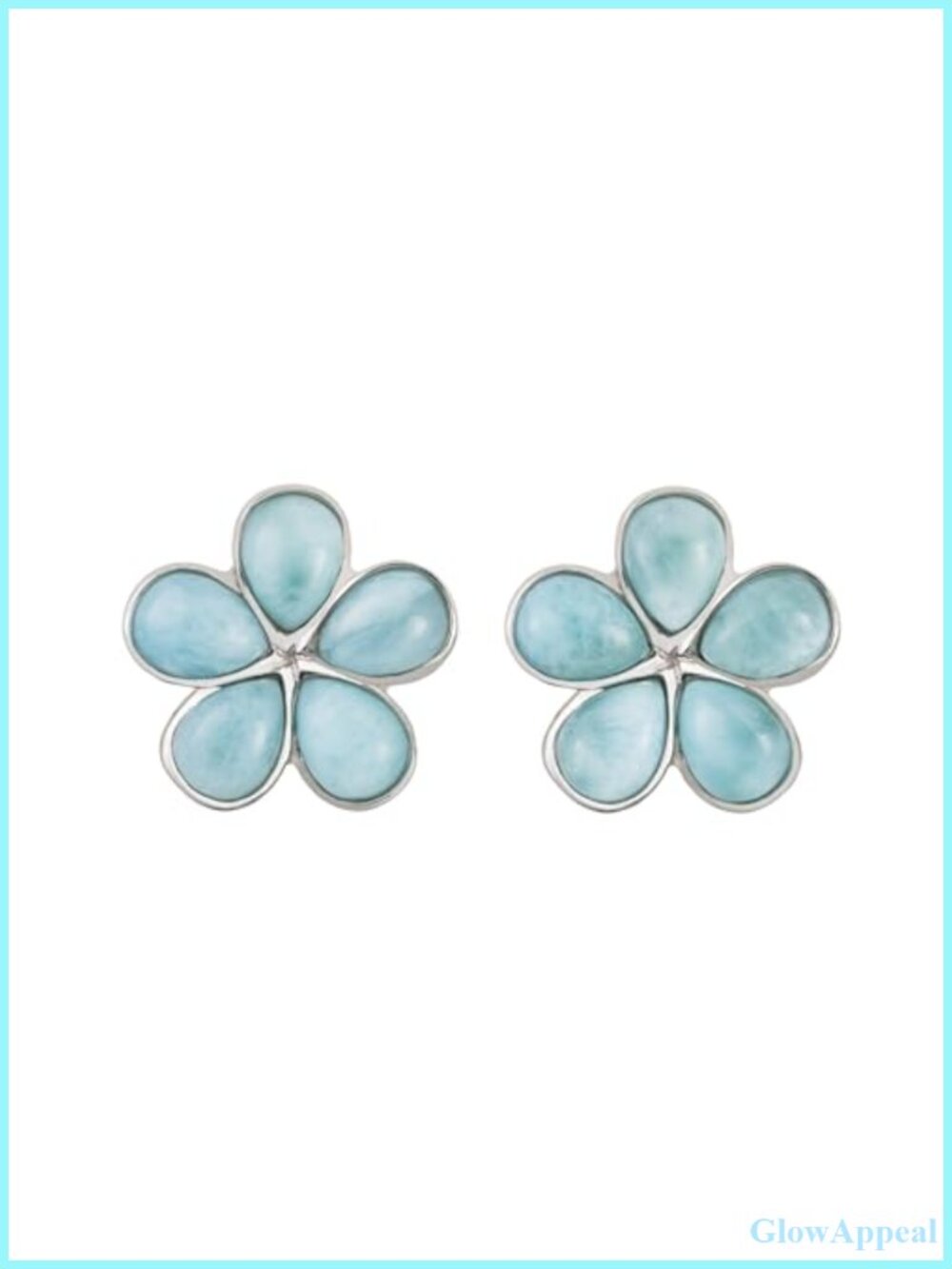 925 Sterling Silver Larimar Plumeria Dangle Hook Earrings Hypoallergenic Gift